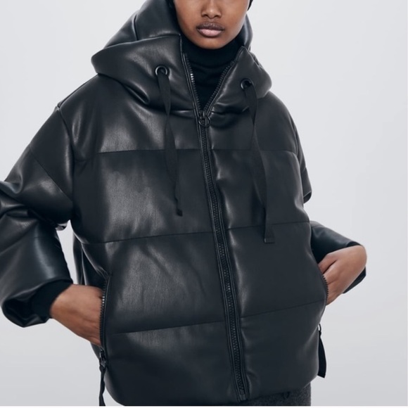 ZARA Faux Leather Puffed Jacket - Picture 3 of 9